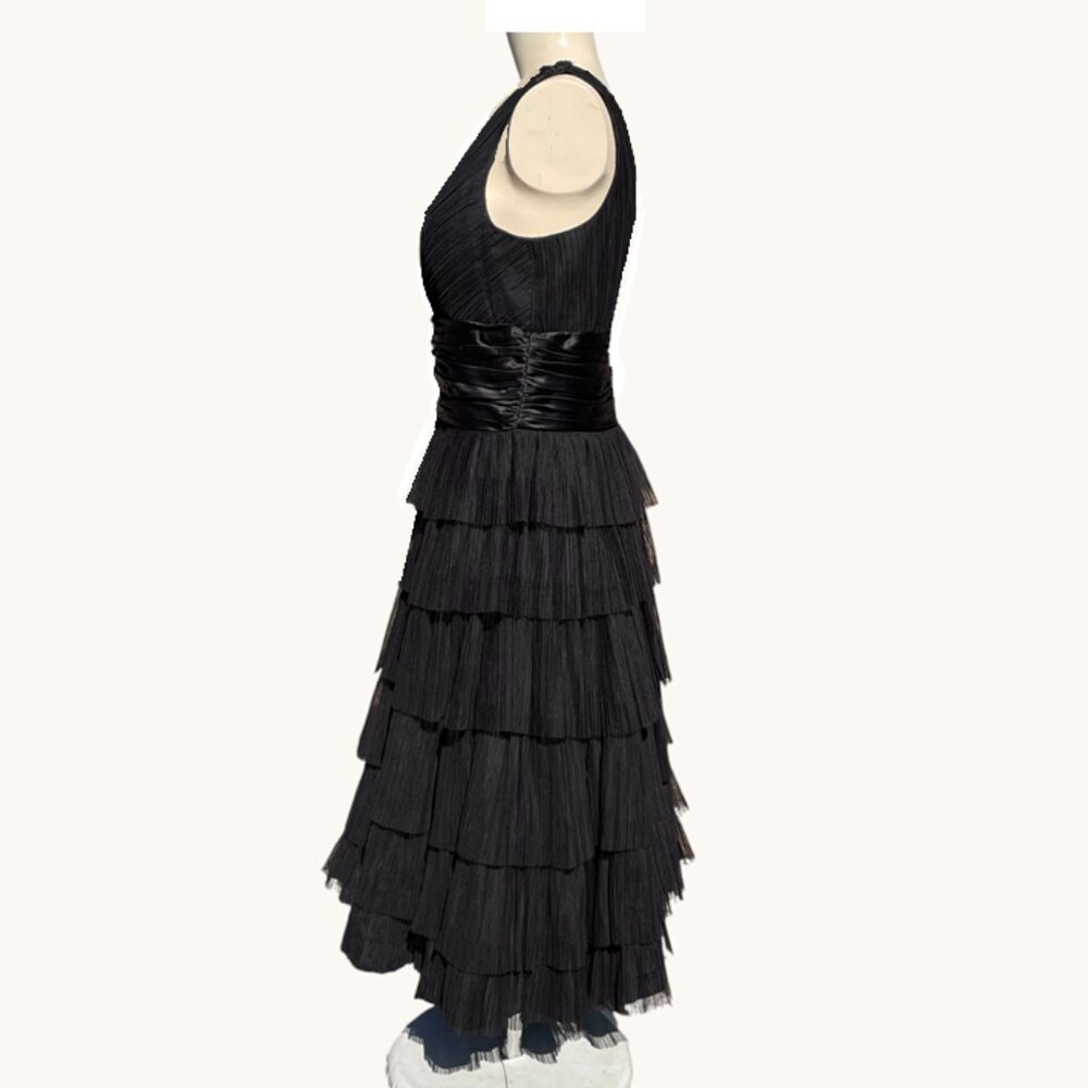 Maggy London Black V-Neck Tiered Ruffle Midi Dress - Picture 6 of 7